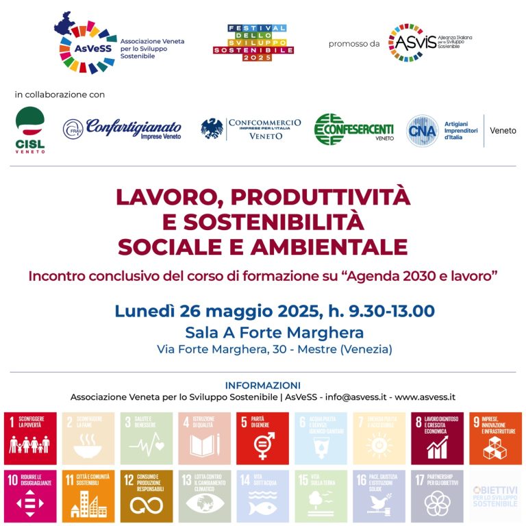26 maggio: incontro Lavoro, produttività e sostenibilità sociale e ambientale